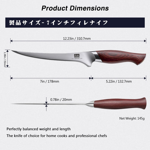 SHAN ZU cuchillo filetear 7'' mango Pakkawood ergonómico para agarre cómodo
