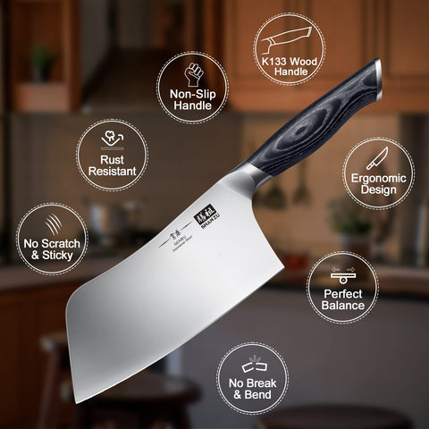 Cuchillo tipo machete chino tradicional SHAN ZU para trocear carnes grandes.