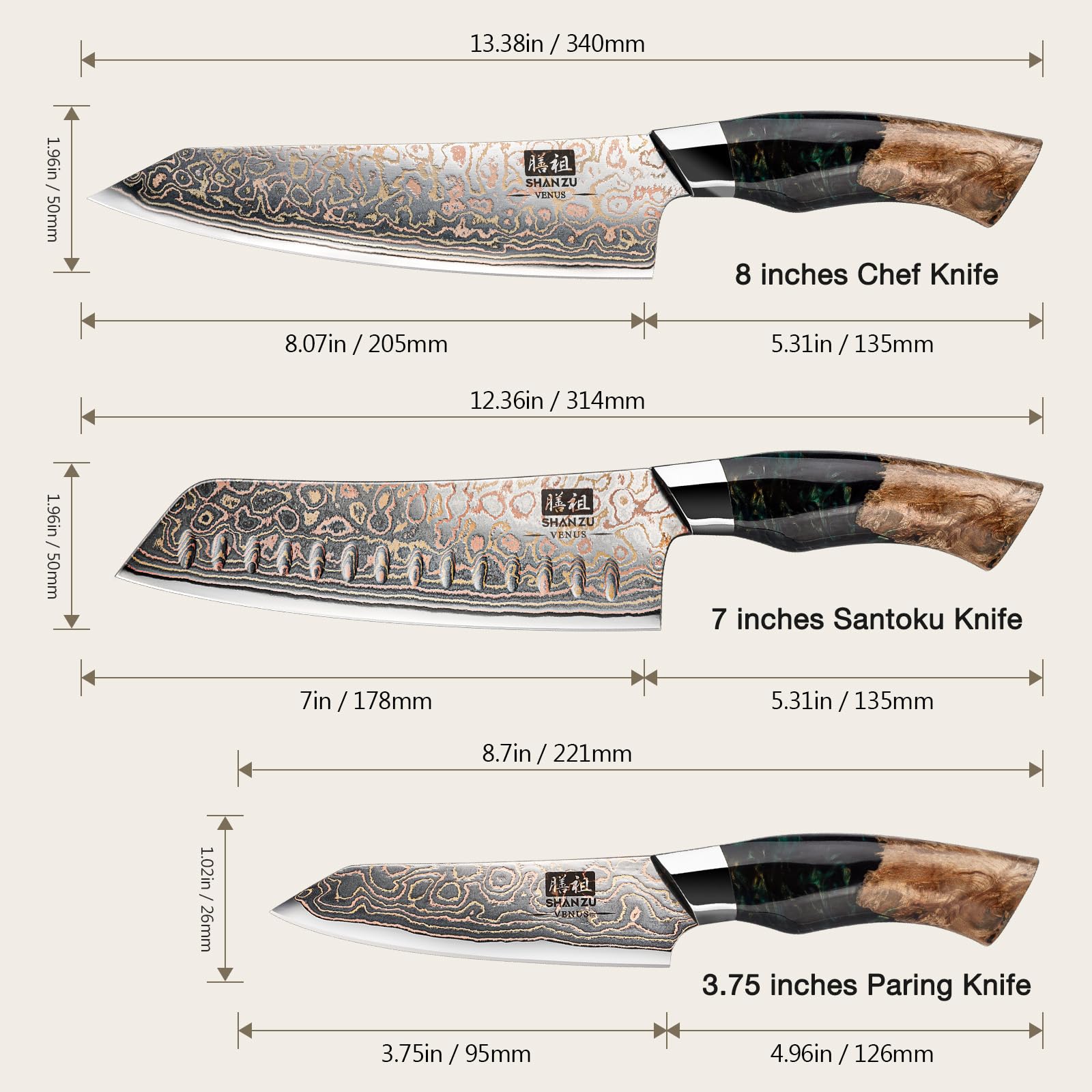 SHAN ZU cuchillo núcleo japonés 10Cr15Mov, filo estable para uso diario.