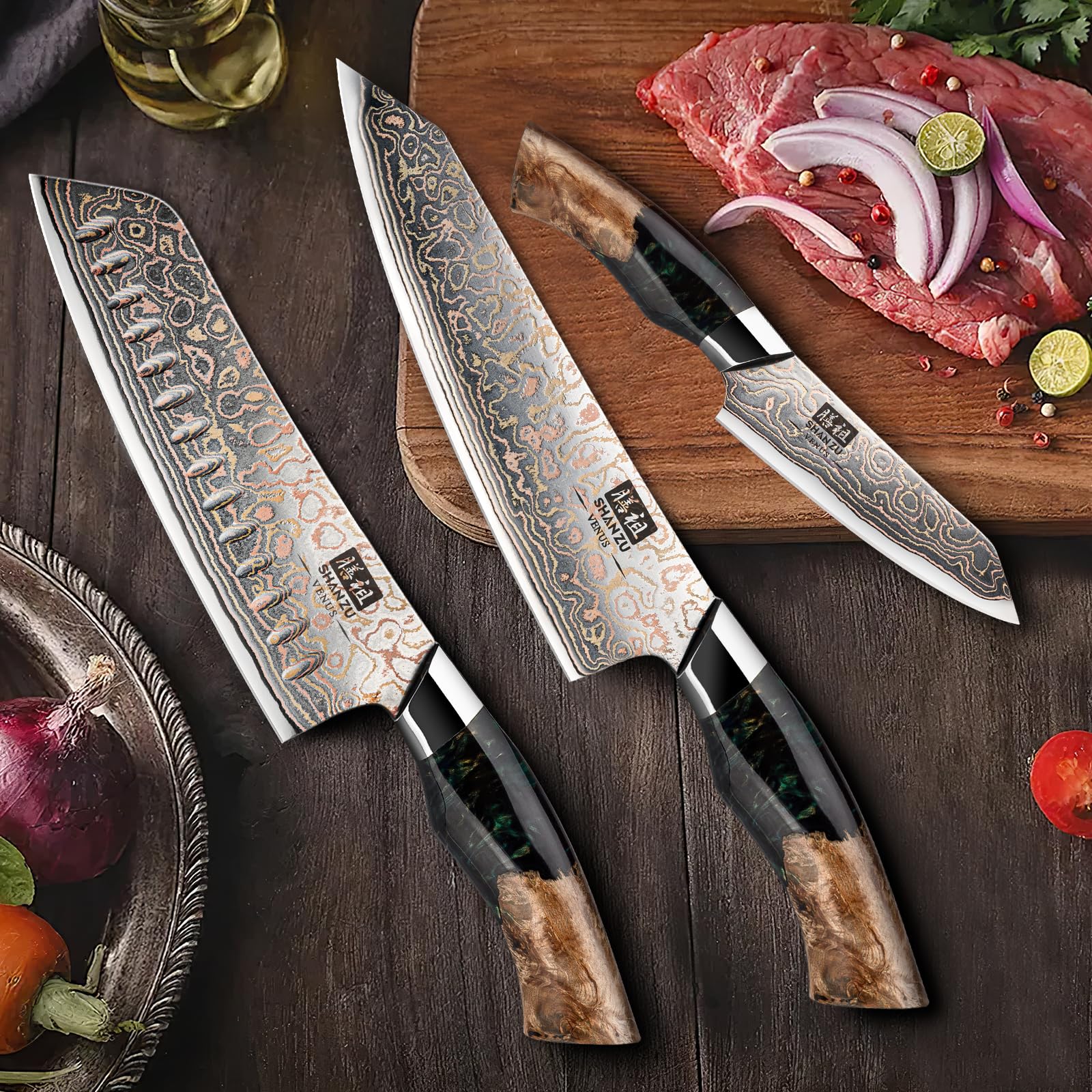 SHAN ZU cuchillo profesional con forja artesanal y mango de arce.