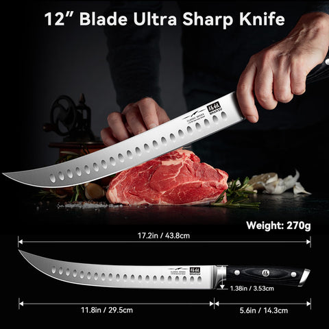 SHAN ZU cuchillo rebanar 12 pulgadas, mango de madera ergonómico para agarre cómodo