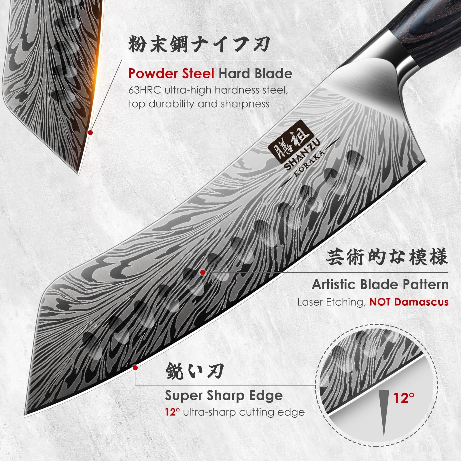 SHAN ZU Santoku 7'' filo ultrafino para picar verduras y carnes.