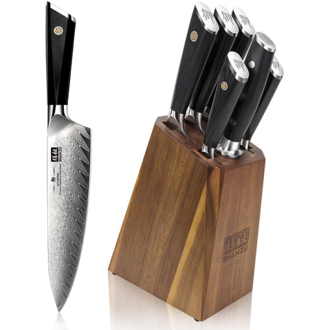 SHAN ZU Damascus 7 piezas, enfoque en corte preciso para chef.