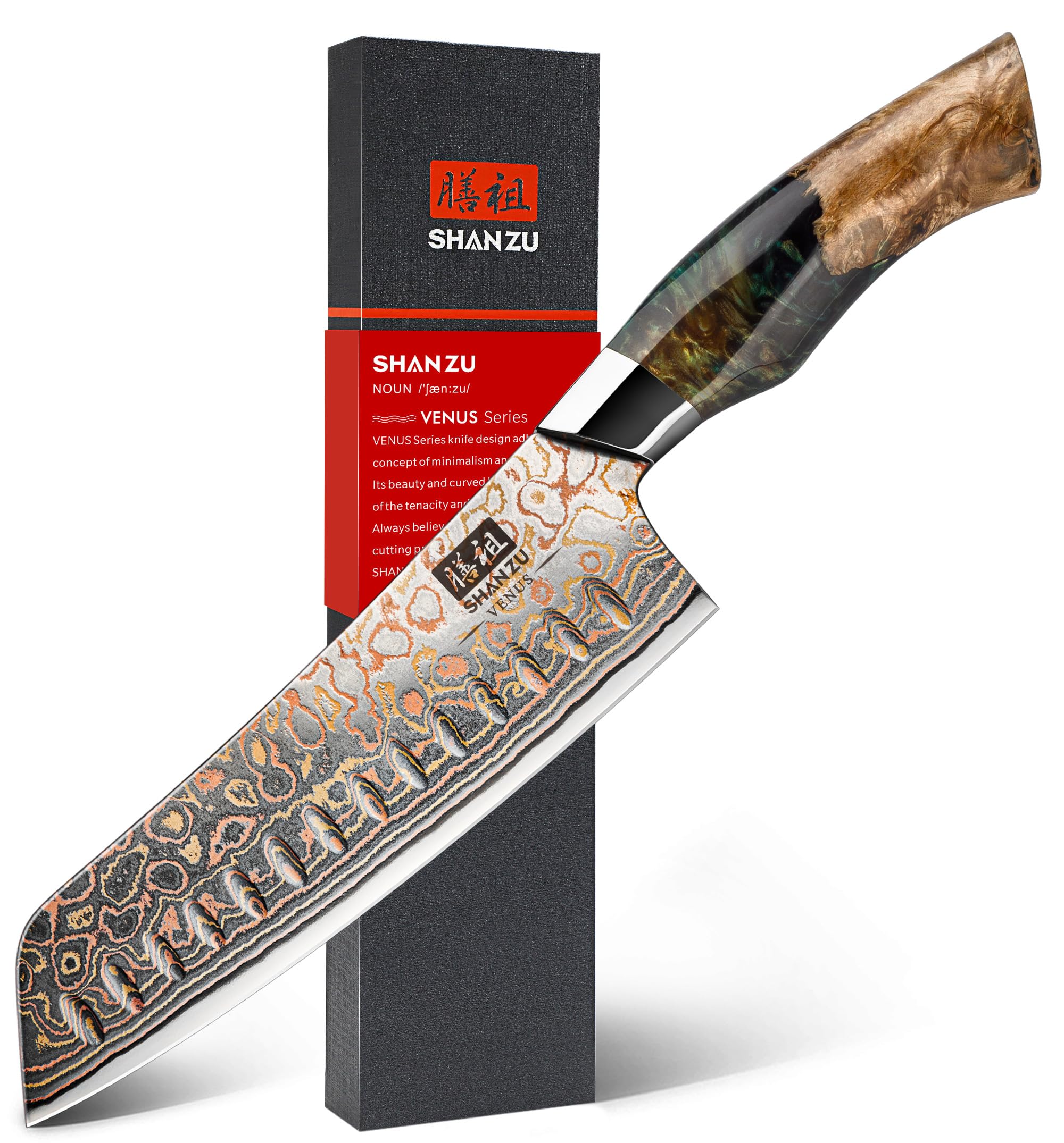 SHAN ZU Damascus Santoku 7 pulgadas, filo preciso para verduras