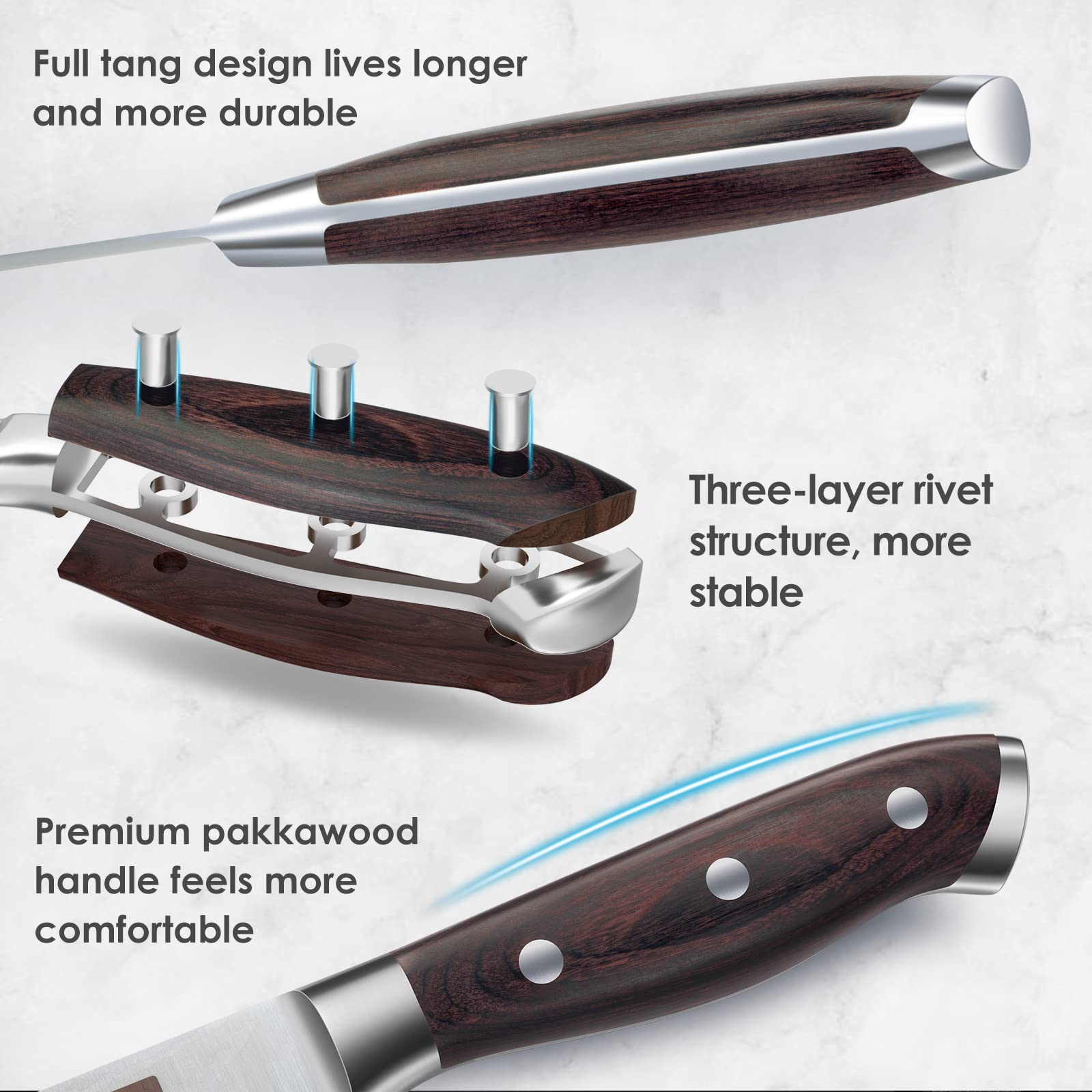 SHAN ZU mango madera ergonómico: agarre cómodo para uso prolongado.
