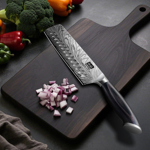 Cocina diaria con SHAN ZU Nakiri, cuchillo japonés versátil.