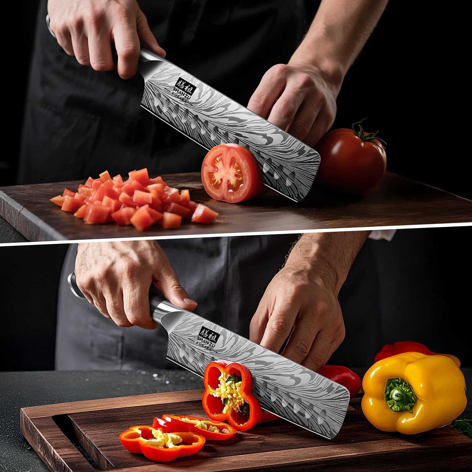Corte de carnes con SHAN ZU Nakiri, resultado limpio y uniforme.