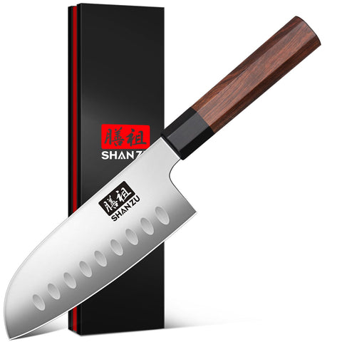 SHAN ZU Santoku de 5 pulgadas con hoja corta para precisión en verduras.