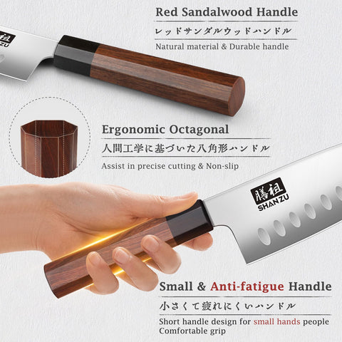 SHAN ZU Santoku ligero y equilibrado, ideal para manos pequeñas.