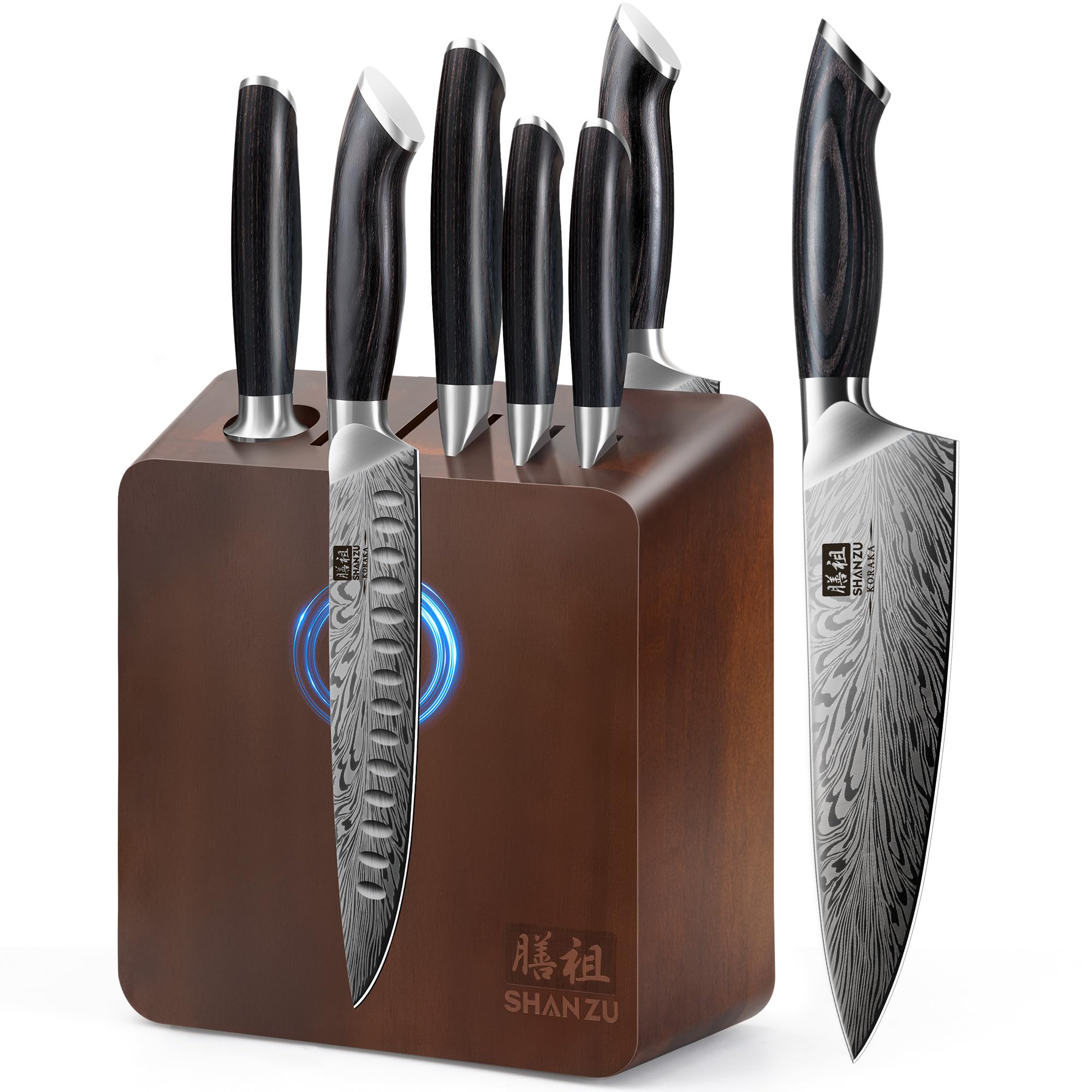 SHAN ZU set de cuchillos con bloque magnético de doble cara para almacenamiento seguro.