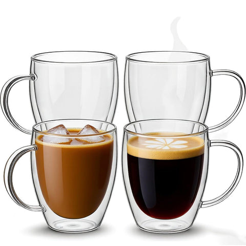 SHANDERBAR tazas cafe cristal doble pared 12oz, ideal para bebidas calientes