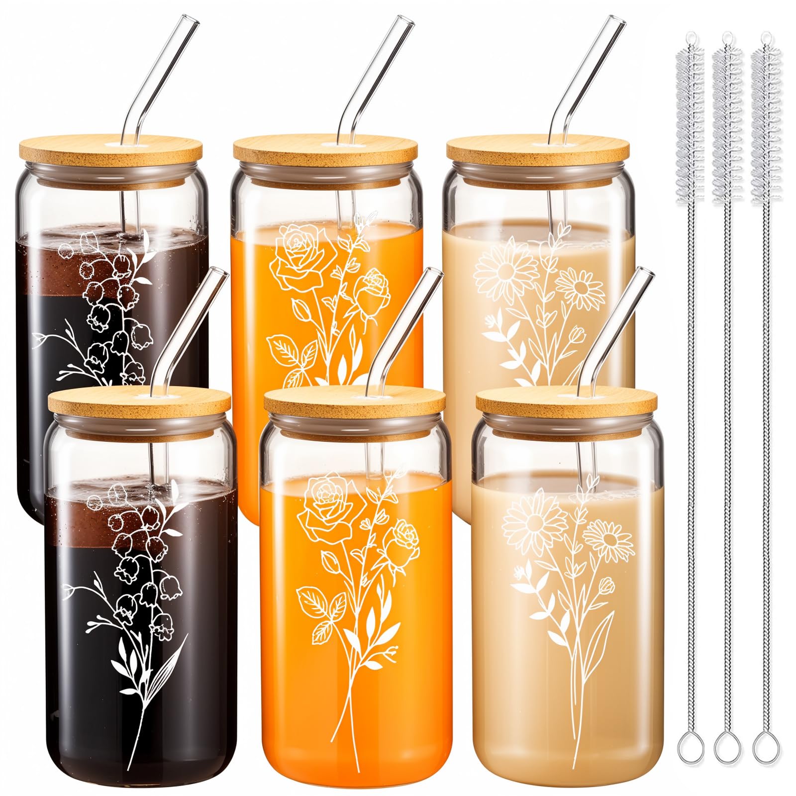 Vaso SHANDERBAR de 16 oz con tapa de bambú y pajilla de vidrio, ideal para bebidas
