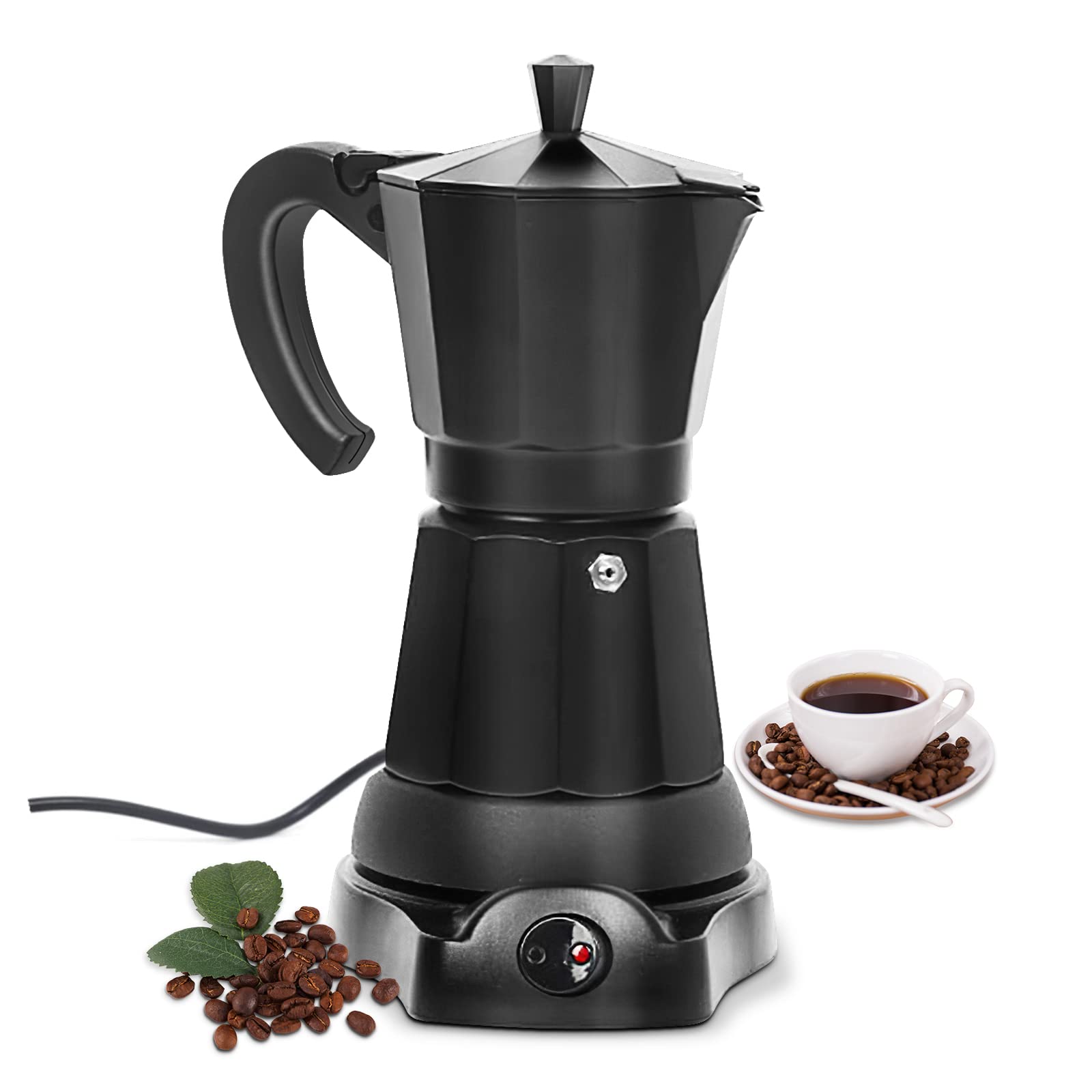 SHANGSKY cafetera moka 6 tazas vista frontal para espresso rápido en casa