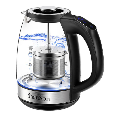 ShanSon hervidor eléctrico con cuerpo de vidrio para ver el nivel de agua.