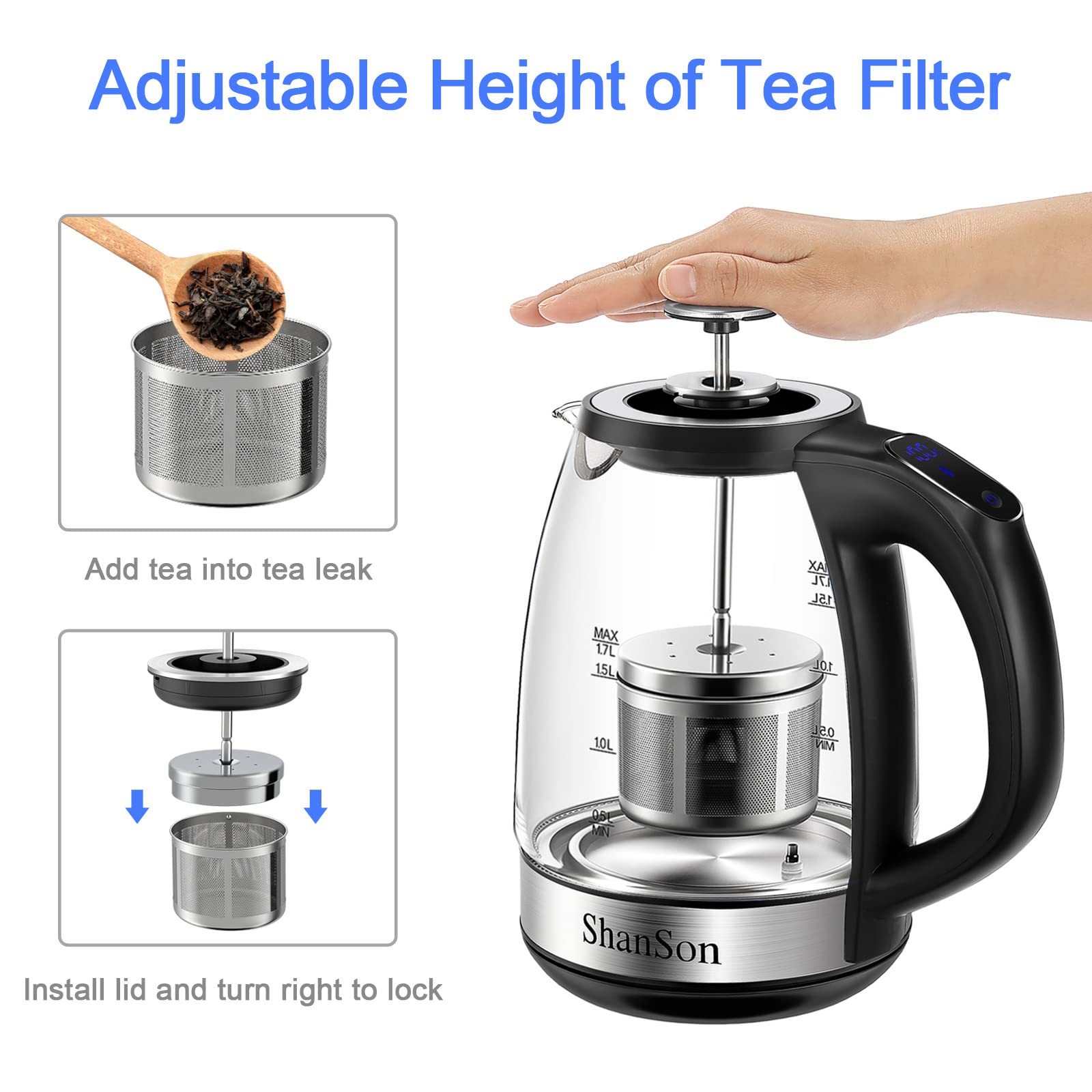 ShanSon hervidor rápido de 1500 W para hervir en minutos.