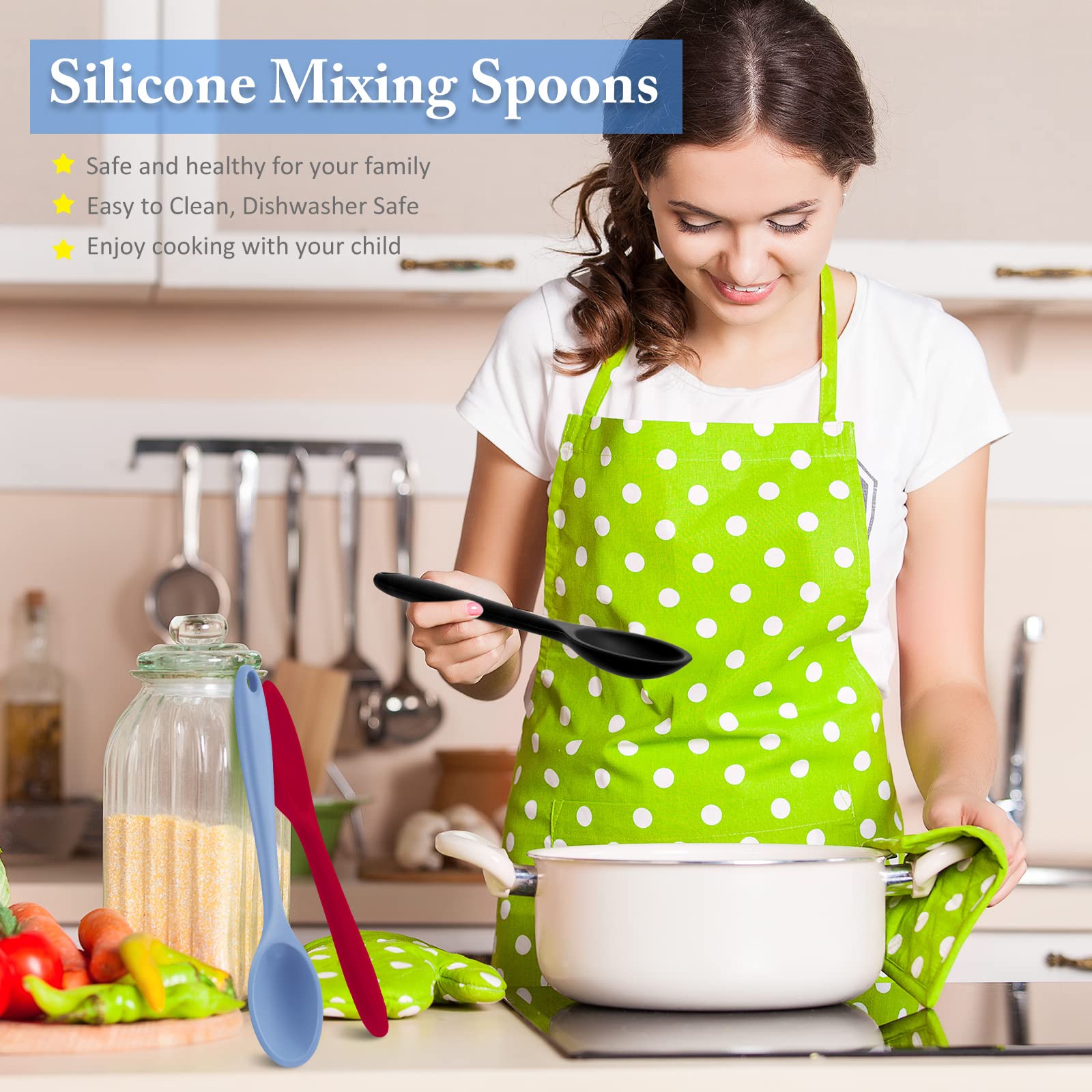Shappy cucharas silicona para mezclar y servir, compatible con utensilios antiadherentes.