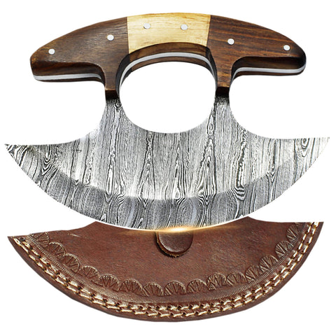 Cuchillo SHARDBLADE Ulu de Alaska, hoja de acero damasco de 6 pulgadas para cortes precisos.
