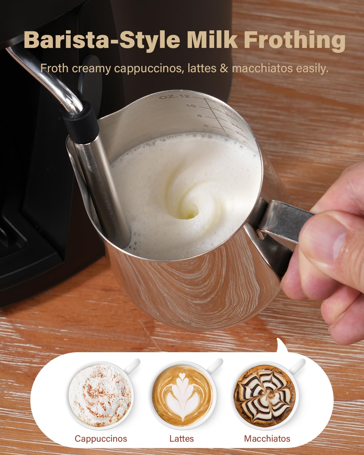 SHARDOR espumador-leche, detalle del vaporizador para capuchino suave.