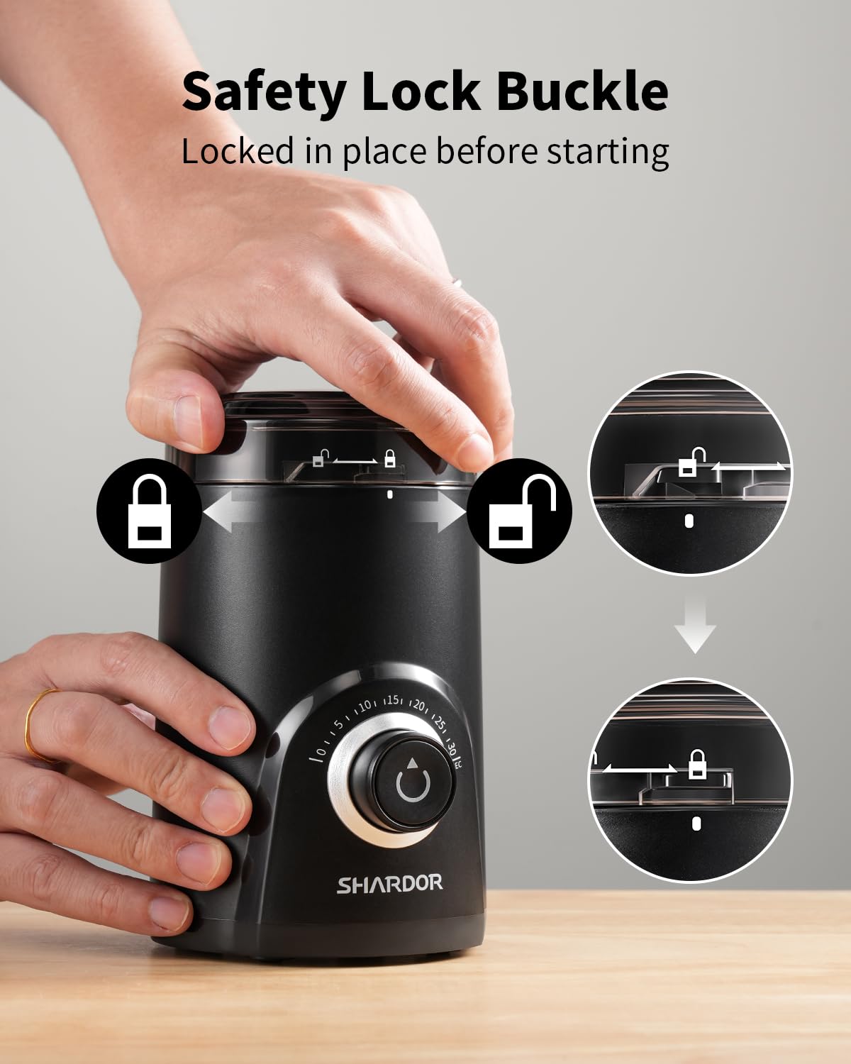 SHARDOR Grinder control de tiempo: molido ajustable para distintos usos.