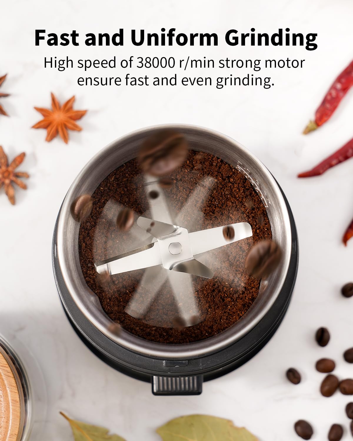 SHARDOR molinillo con taza de acero inoxidable removible para rellenar y verter