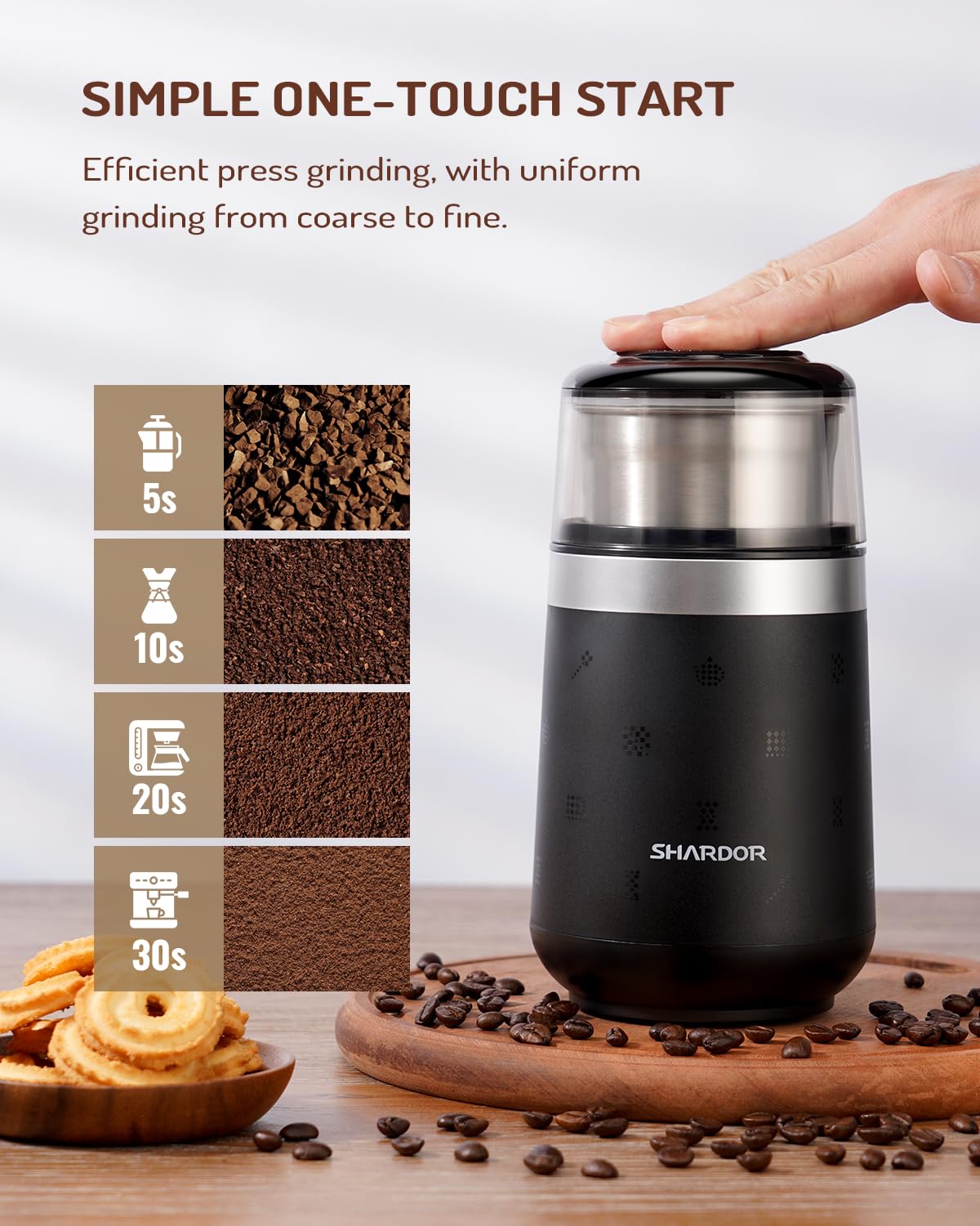 SHARDOR molinillo de acero inoxidable con vaso removible para rellenar y verter fácilmente