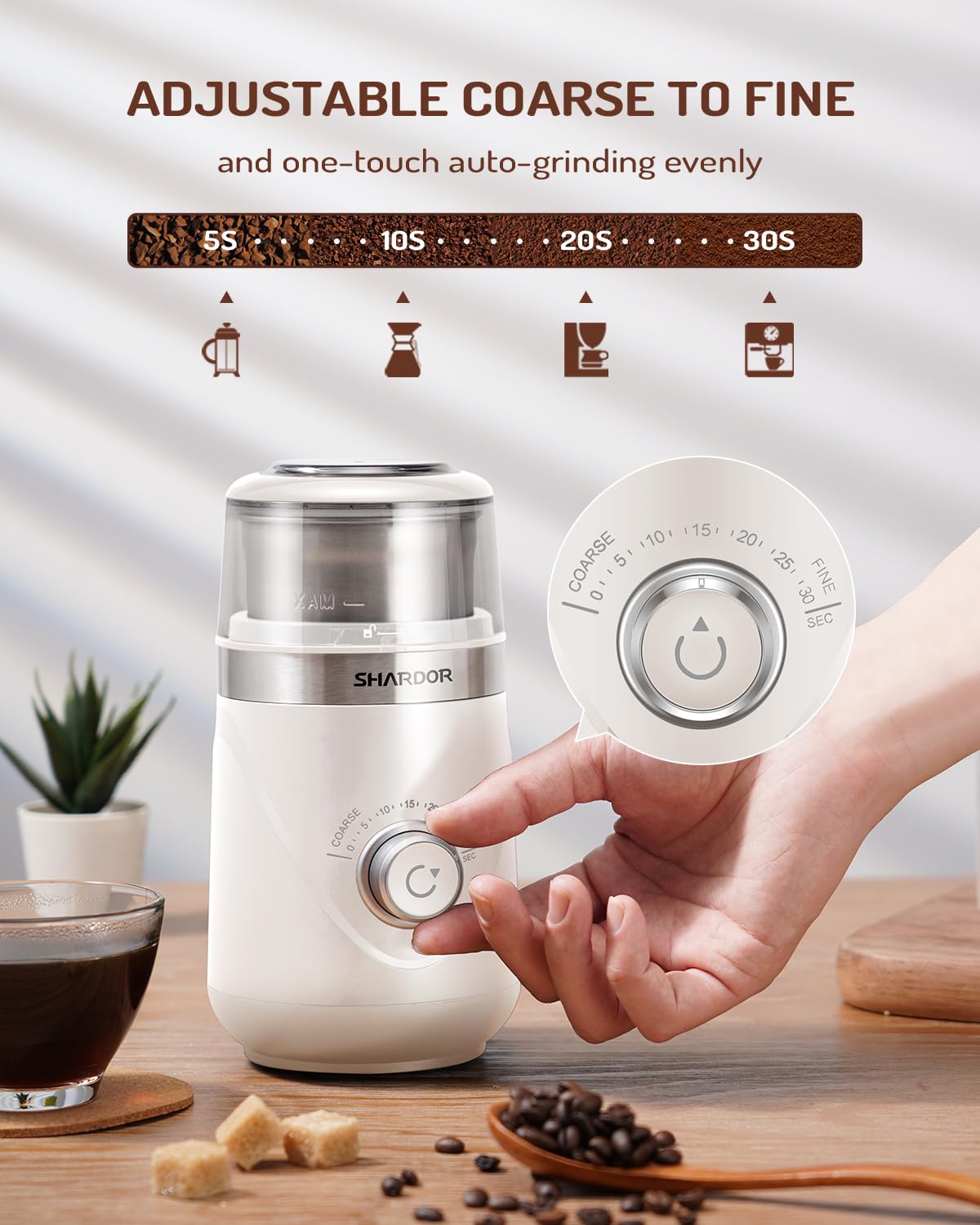 SHARDOR molinillo cafe capacidad 2,5oz para preparar varias tazas.
