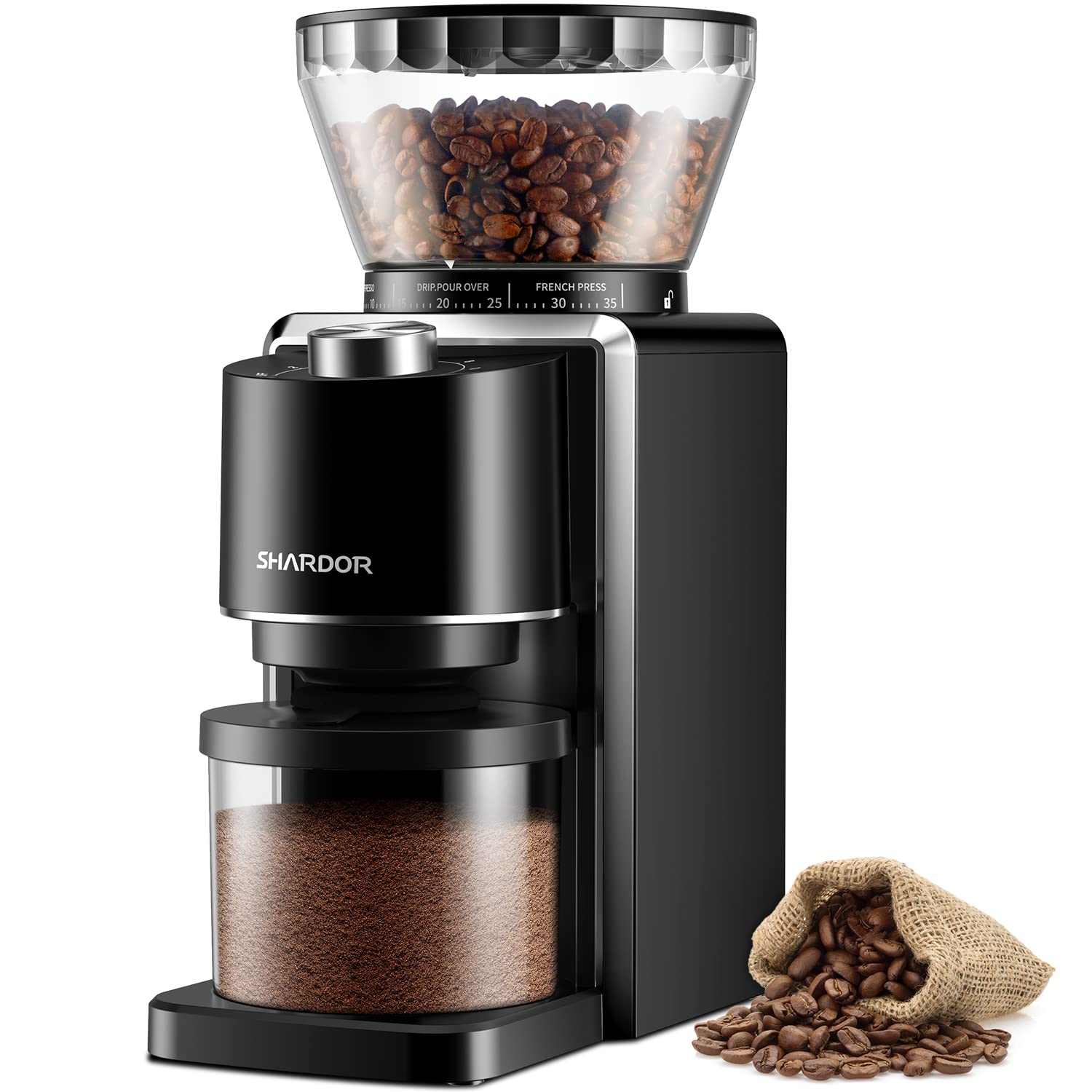 SHARDOR molinillo de cafe con muelas cónicas y 35 ajustes para expreso y filtrado.