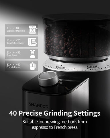 SHARDOR molinillo de cafe reducción de estática para migas de cafe controladas