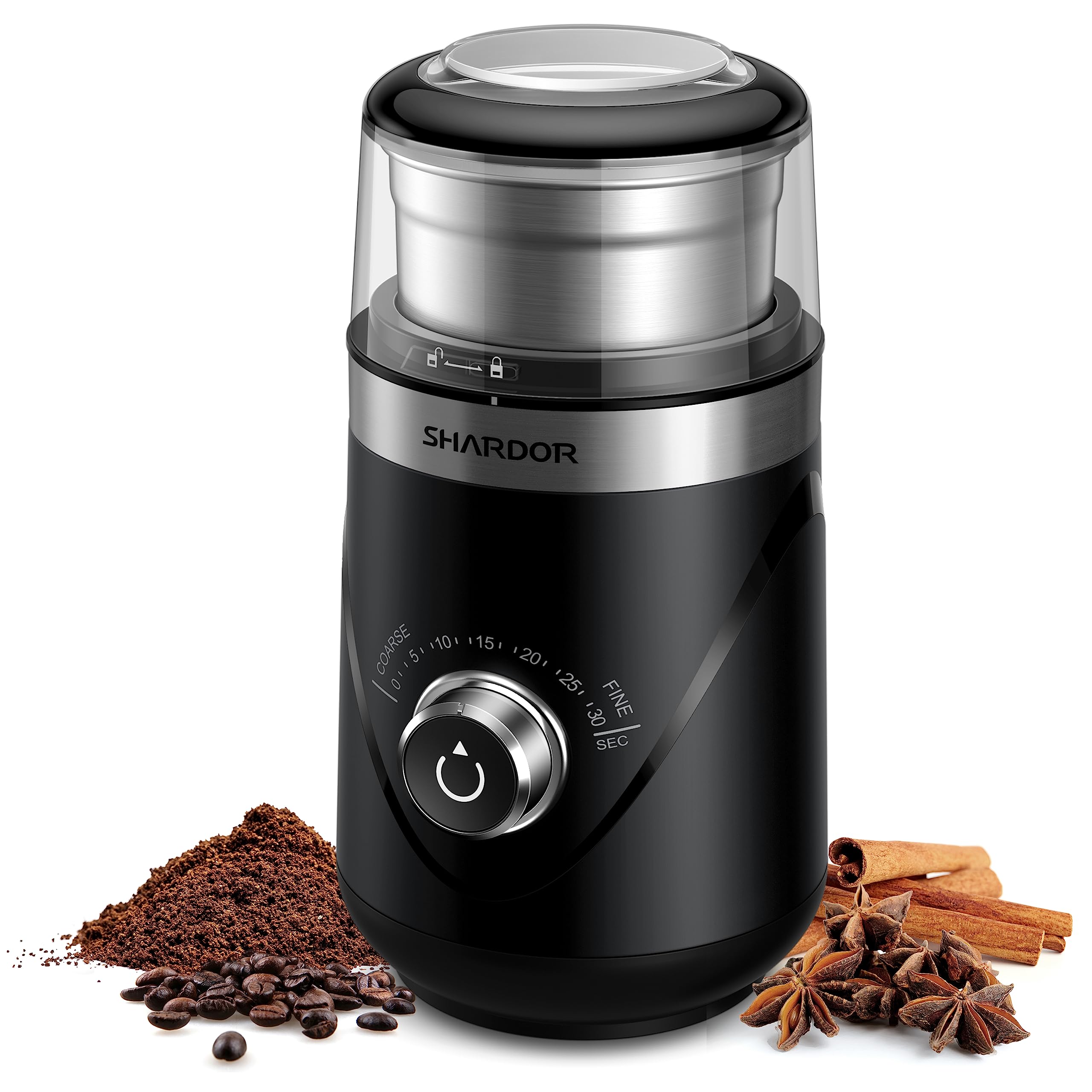 SHARDOR molinillo silencioso para café en primer plano, perfecto para despertar sin molestar.