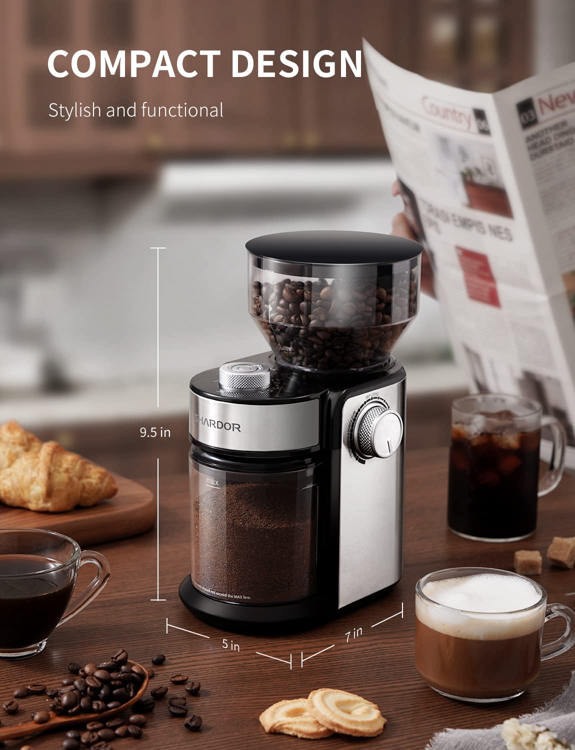 SHARDOR molinillo de granos diseño moderno encimera compatible con cocinas modernas