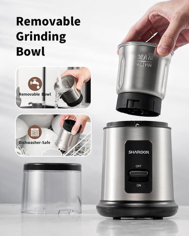 SHARDOR molinillo multifuncional muele café, especias y semillas con cuchillas de acero