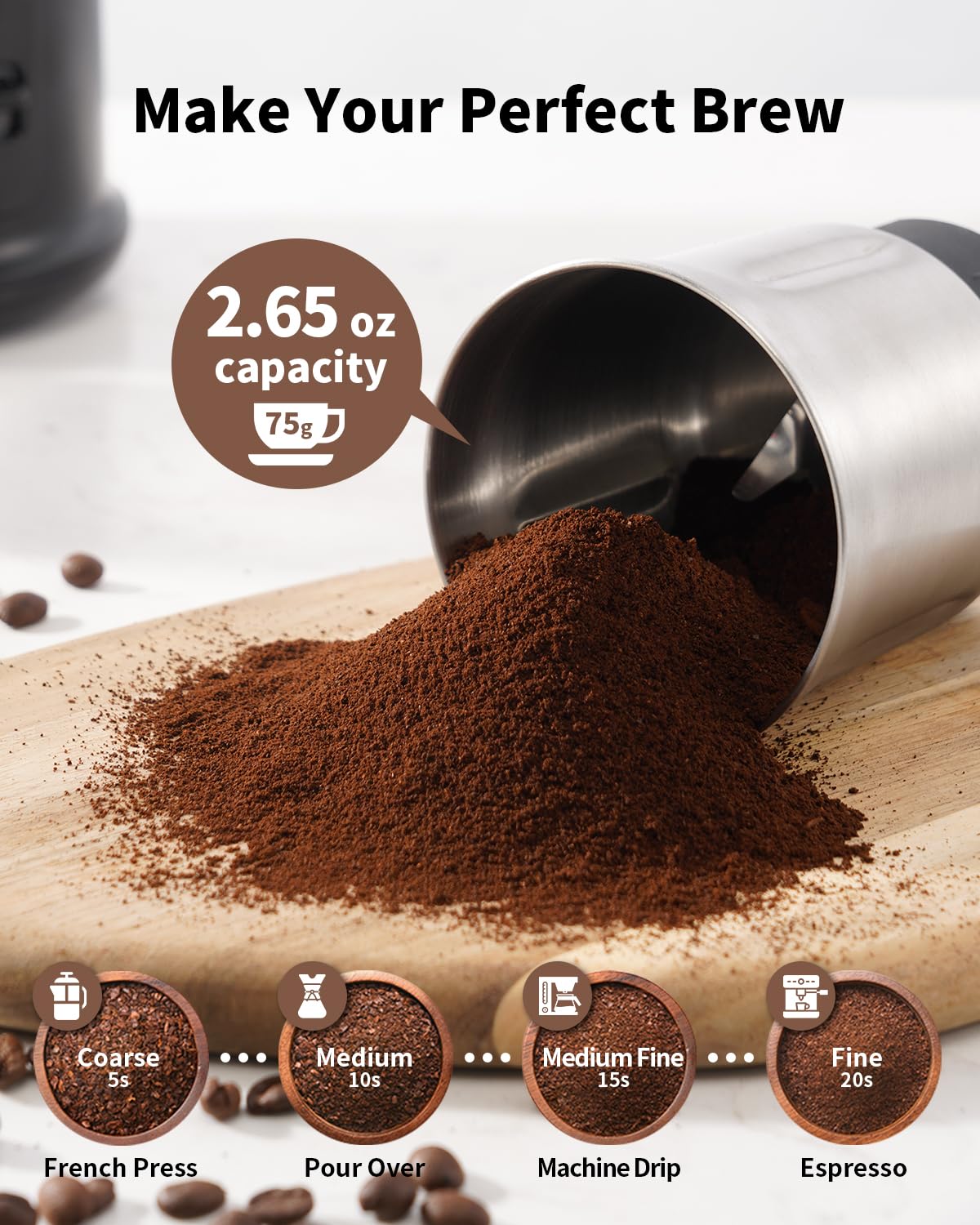SHARDOR molinillo un toque con tazón de acero inoxidable removible para rellenar y verter fácilmente.