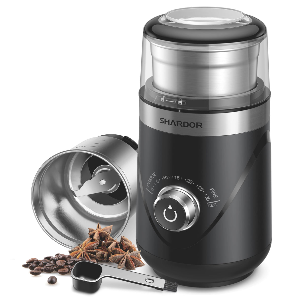 SHARDOR molino de cafe frente, molienda uniforme para espresso.