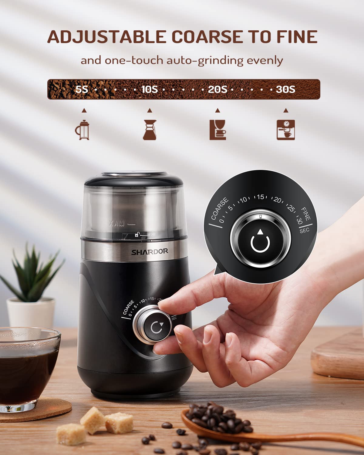 SHARDOR taza desmontable de molienda para rellenar y limpiar con facilidad.