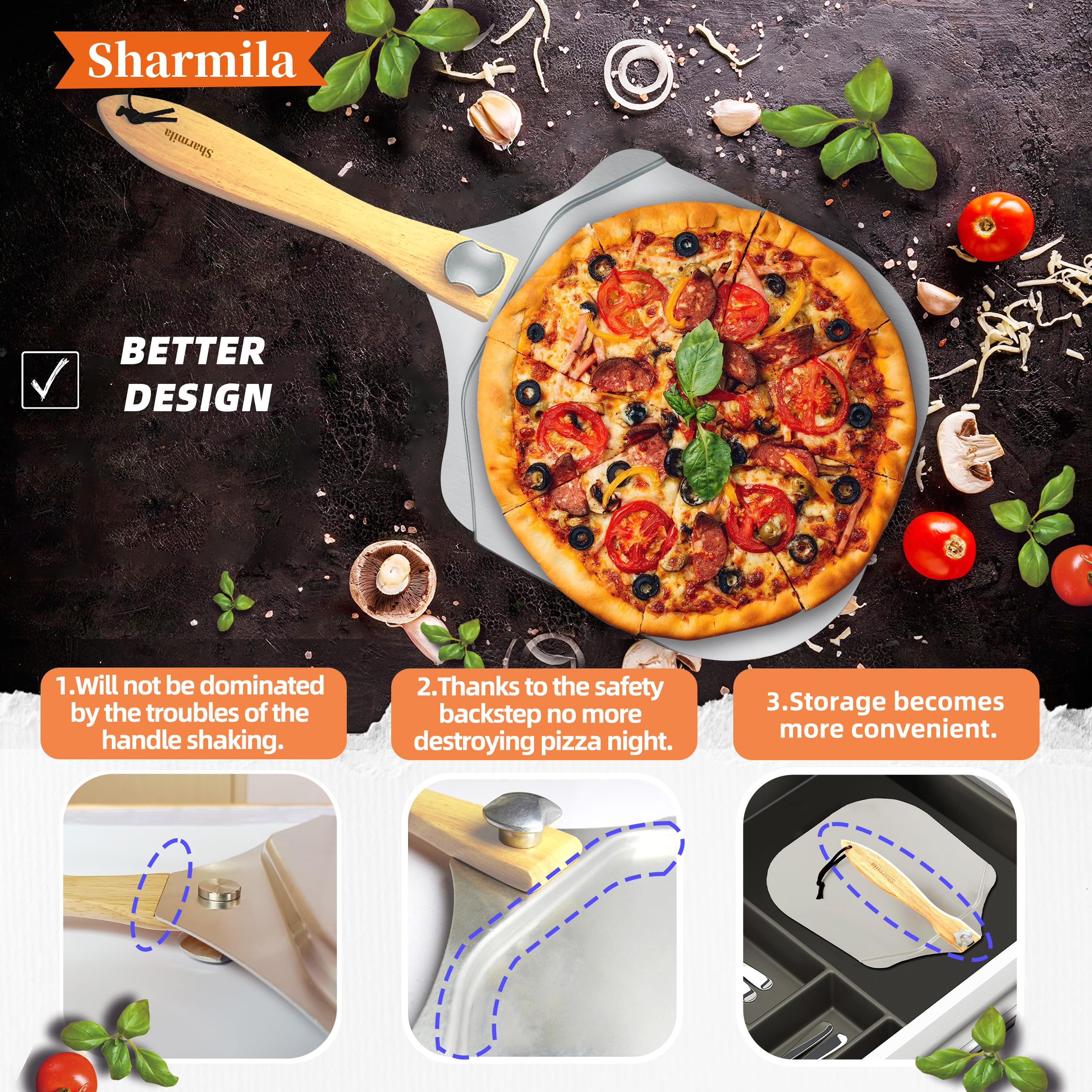 Cortador rocker de pizza de acero con cobertura, Sharmila para cortes precisos.