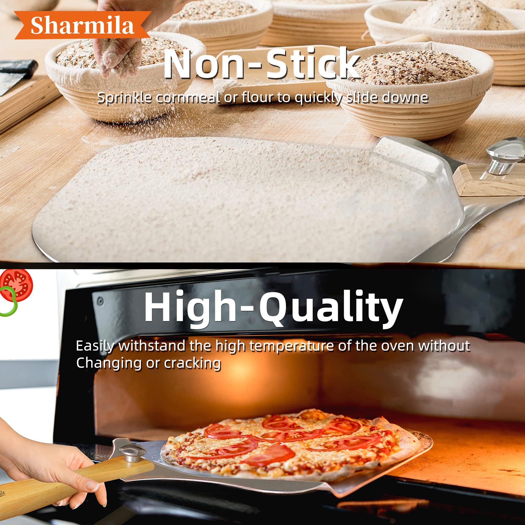 Espátula de pizza de metal Sharmila para servir con control y seguridad.