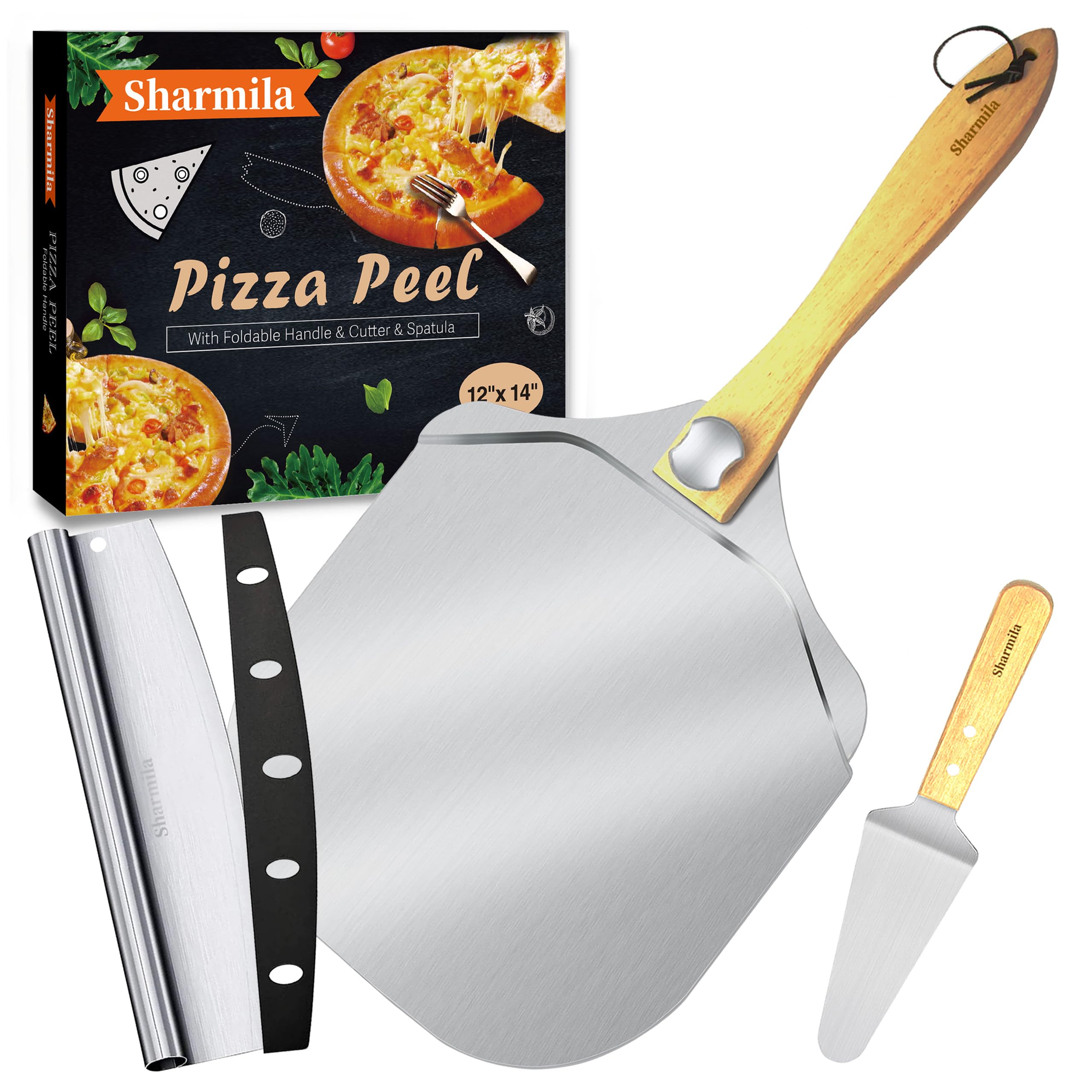 Pala de pizza de aluminio Sharmila de 12 pulgadas desliza la masa sin esfuerzo.