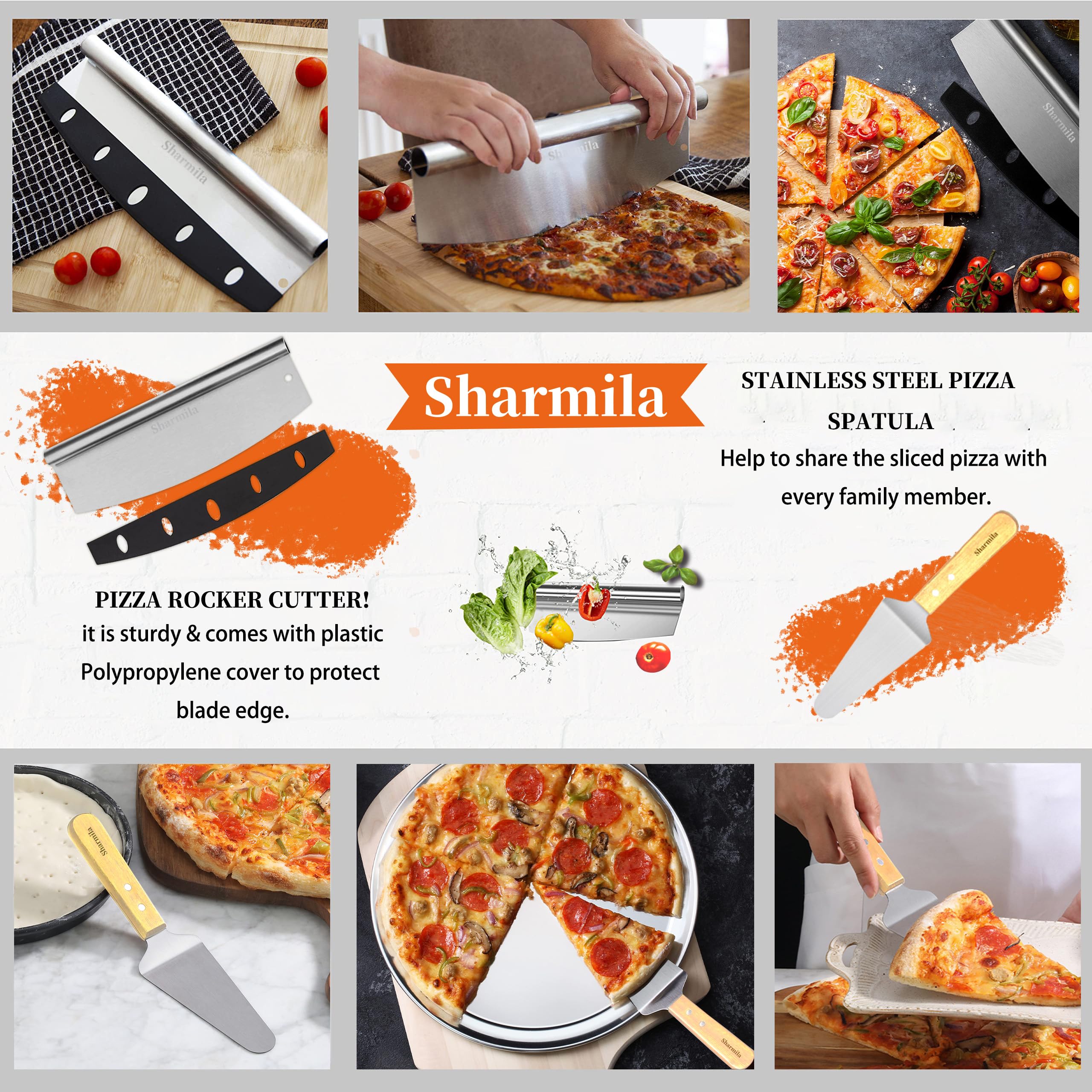 Set de pizza Sharmila con pala, cortador y espátula para un kit completo.