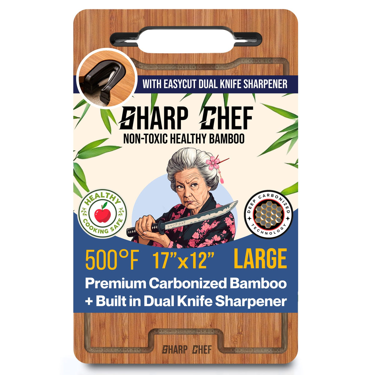 Sharp Chef tabla de cortar bambú carbonizado con ranura para jugos, protege encimeras