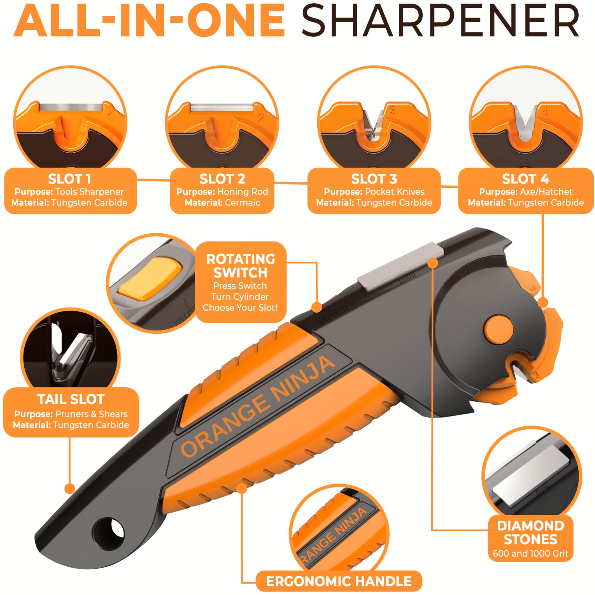 Orange Ninja de Sharp Pebble, afilador para cuchillos de bolsillo, listo para campo.