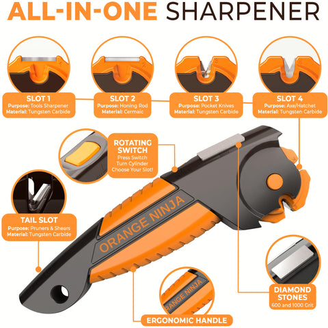 Orange Ninja de Sharp Pebble, afilador para cuchillos de bolsillo, listo para campo.