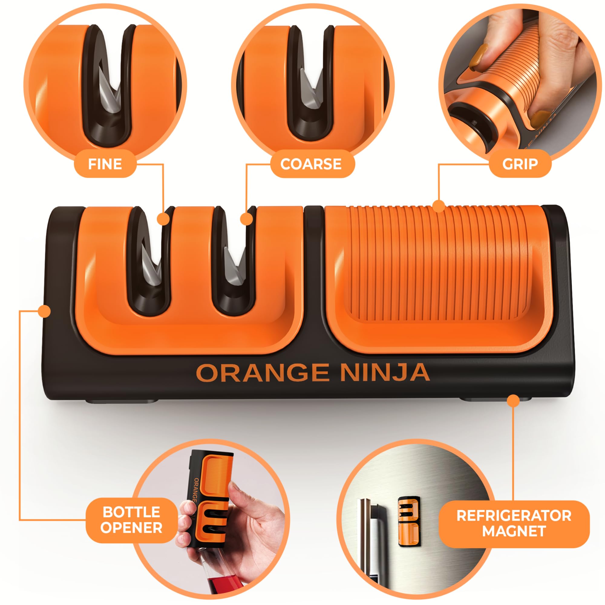 Orange Ninja Mini de Sharp Pebble, afilado grueso y fino para diferentes tipos de cuchillos