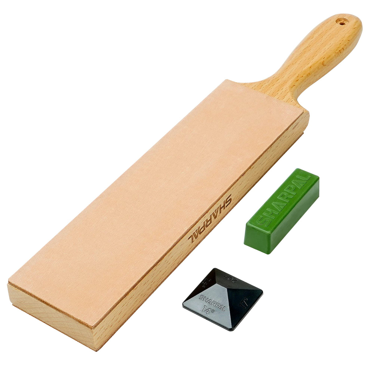 SHARPAL correa frontal con mango de madera mostrando diseño ergonómico y almacenamiento