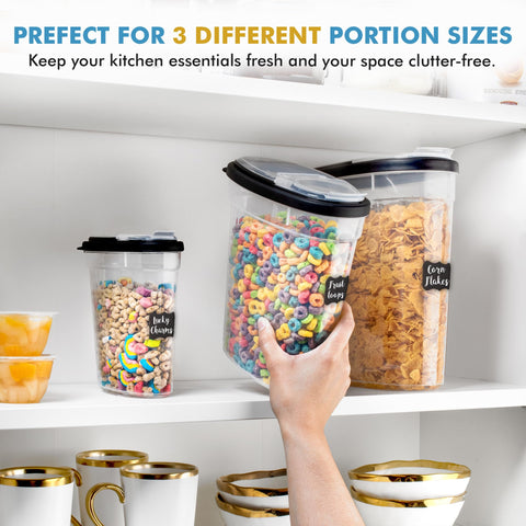 Shazo contenedores cereal 1.2L con tapa, fácil de medir y revisar contenidos.