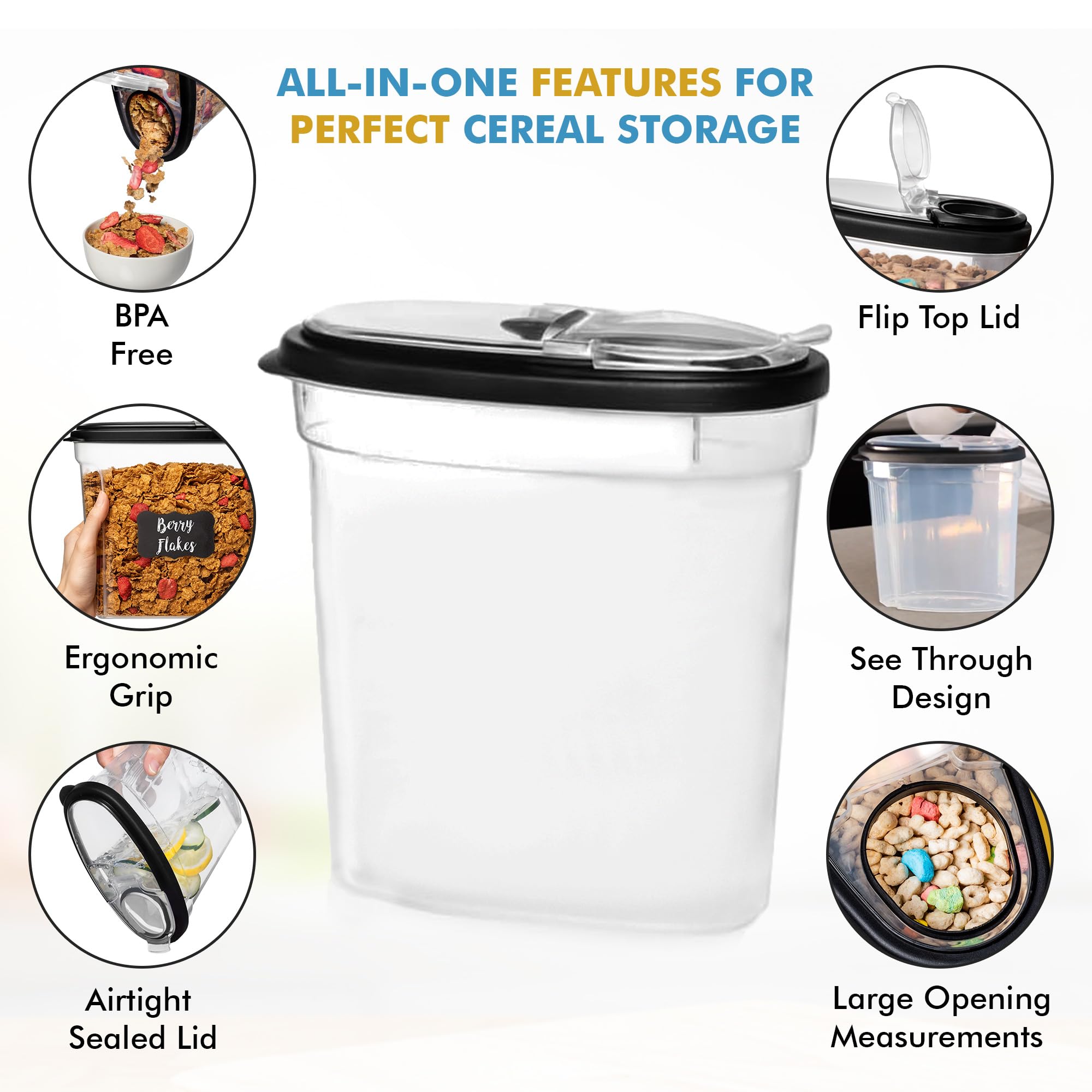 Shazo contenedores cereal 2.8L con cierre seguro, ideal para arroz y legumbres.