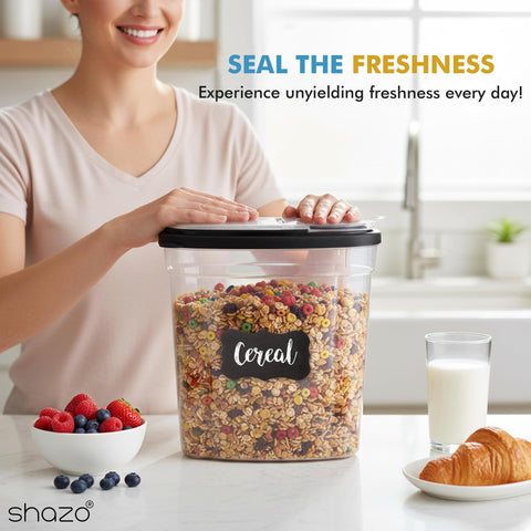 Contenedores Shazo transparentes para despensa permiten ver el contenido fácilmente.
