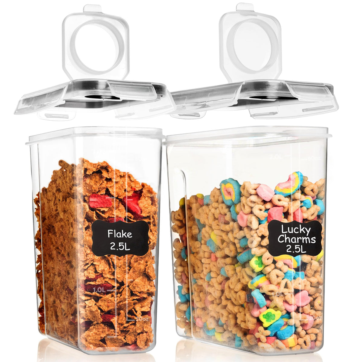 Shazo dos contenedores cereal tapas 4-lados: organización y frescura para desayunos.