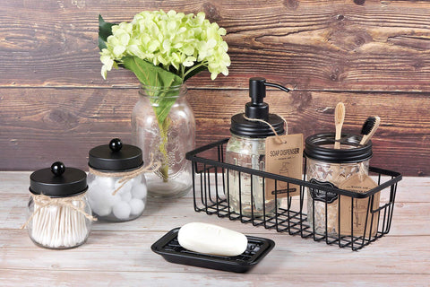 SheeChung organizador de metal para bano negro, ideal para cosméticos y cuidado personal.
