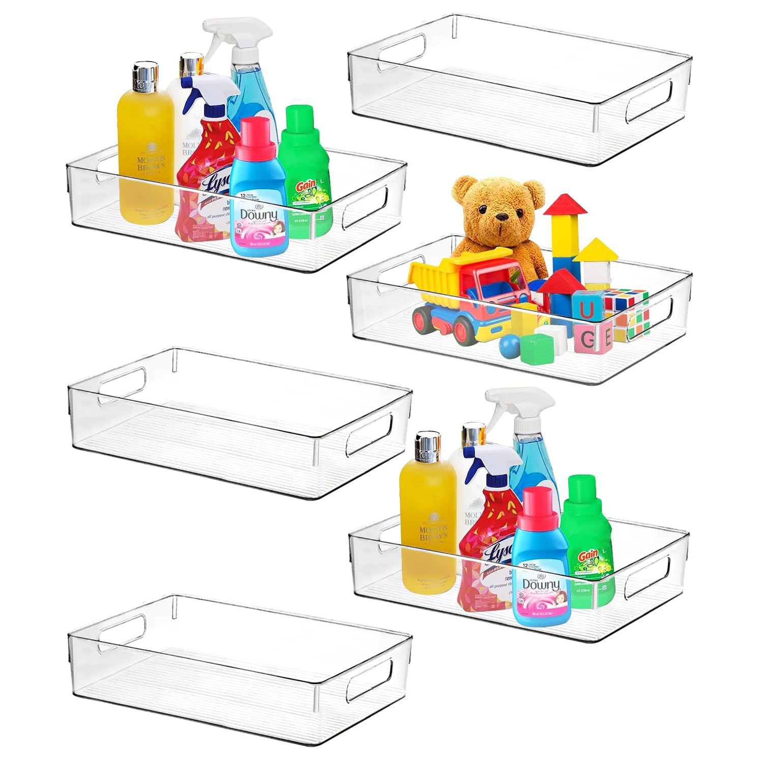 ShelfShaper almacenamiento gabinetes claros, solución versátil para despensa y baño.