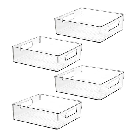 ShelfShaper contenedores plásticos claros en cocina para despensa organizada